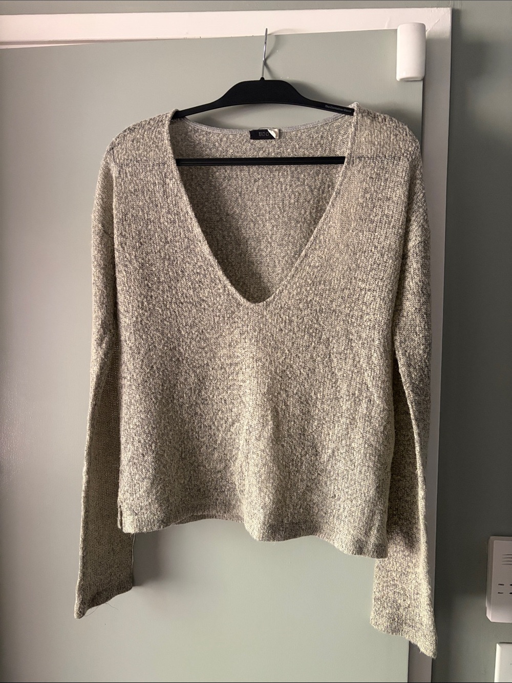 BDG Urban Outfitters Deep V-Neck Open Knit Pullover Sweater - Grey Marl (Small)
